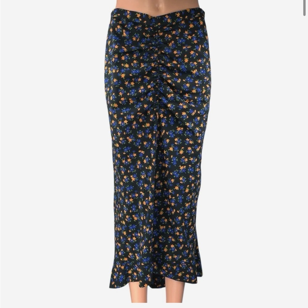 Topshop Women’s Black with Floral Print Midi Asymmetrical Skirt
